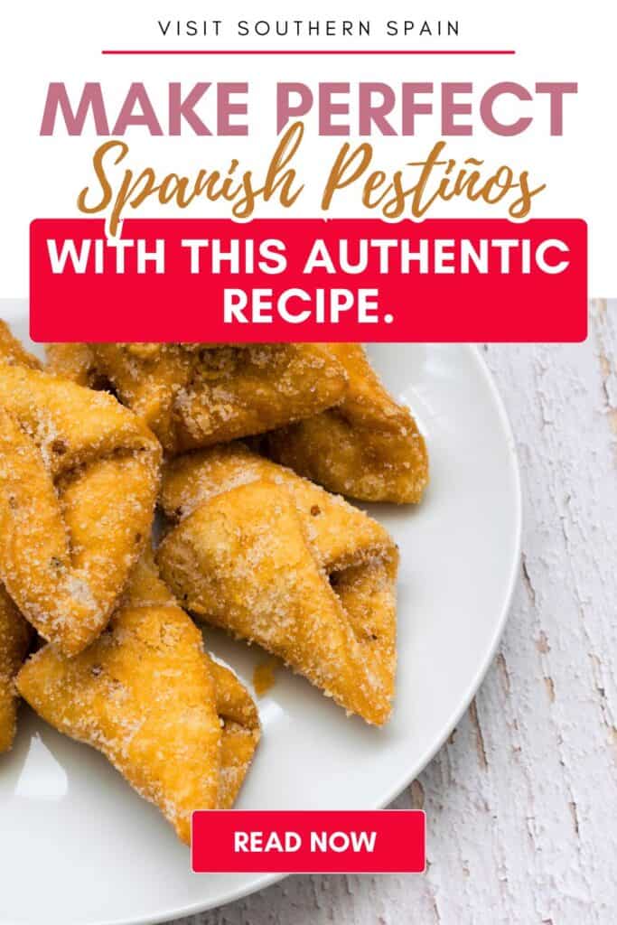 Several pestinos are seen on a white plate. It has sugar on them.