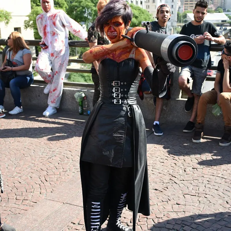 Halloween in Malaga, a girl dresses as a zombie at the famous zombie walk in Malaga