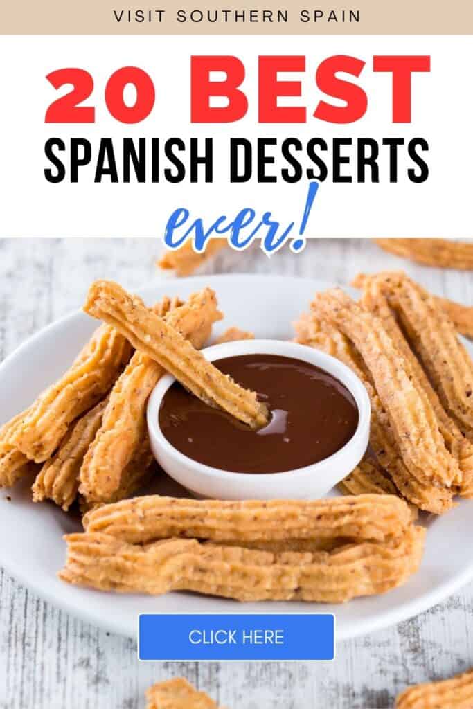 It is a photo with churros and chocolate dip. They are on a white plate. One churro is in the chocolate sauce.