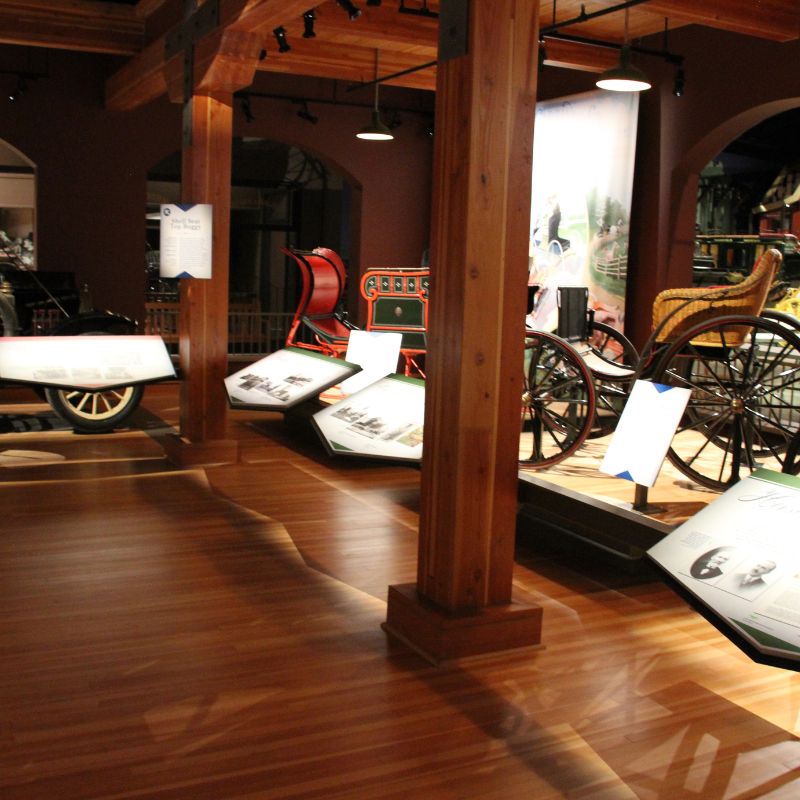 interior of Carriage Museum of Seville with carriages