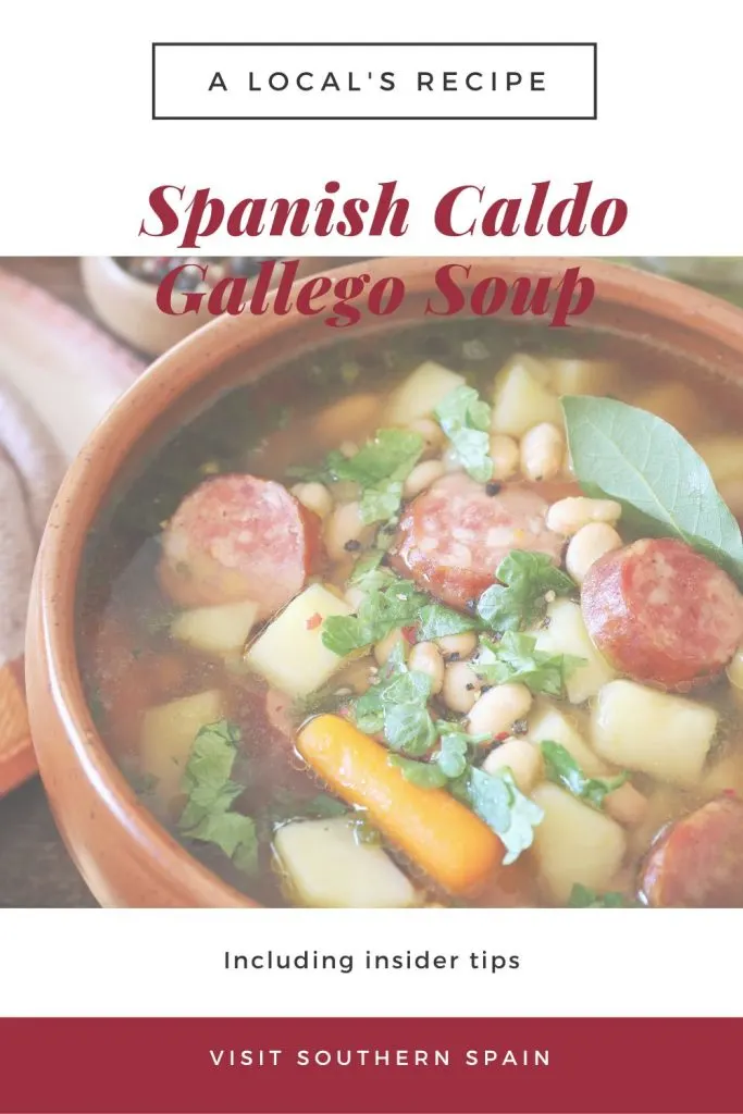 A photo with a bowl of caldo gallego and on top of it it's written spanish caldo gallego soup.