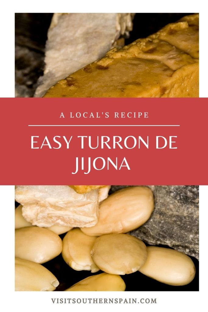 a closeup with turron de jijona and almonds.