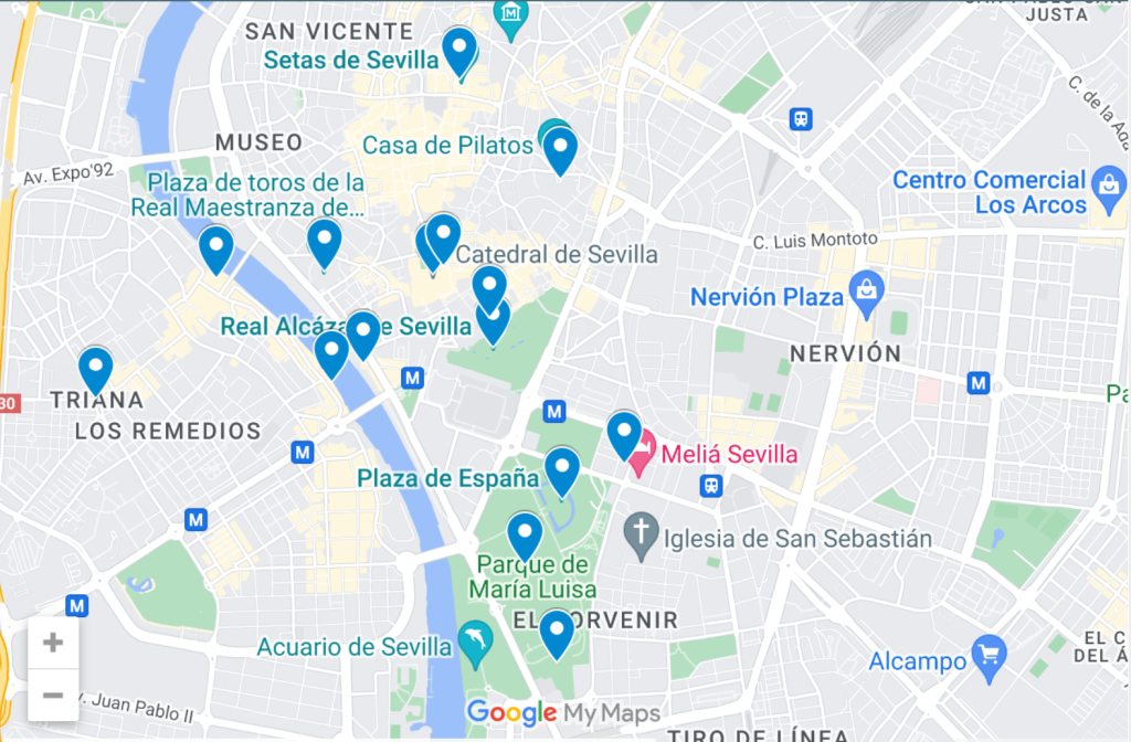 a map with the best things to do in seville spain