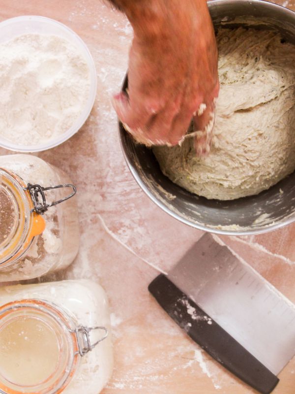 making a dough for the spanish pizza recipe
