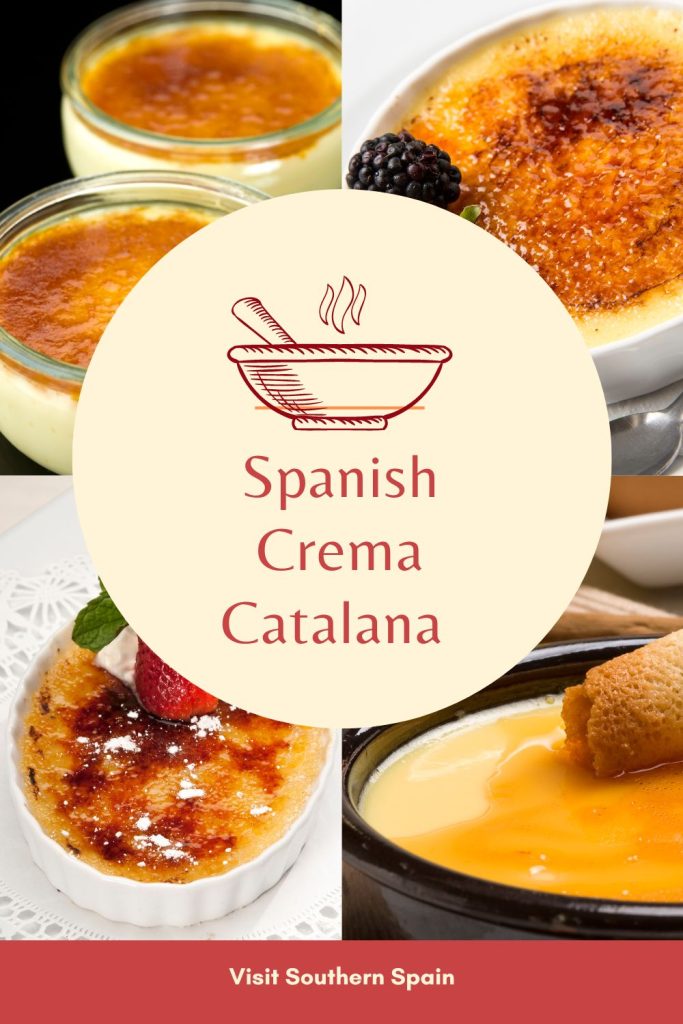 4 photos with crema catalana and in the middle of the it's written Spanish crema catalana. 