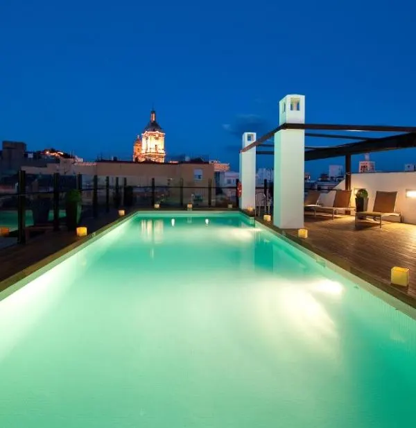 view from the Vincci Selección Posada del Patio's rooftop with the pool, one of the best five star hotels in malaga