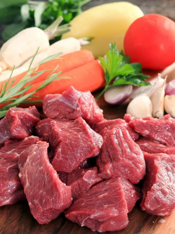 ingredients such as beef, carrots, garlic for the beef stew.
