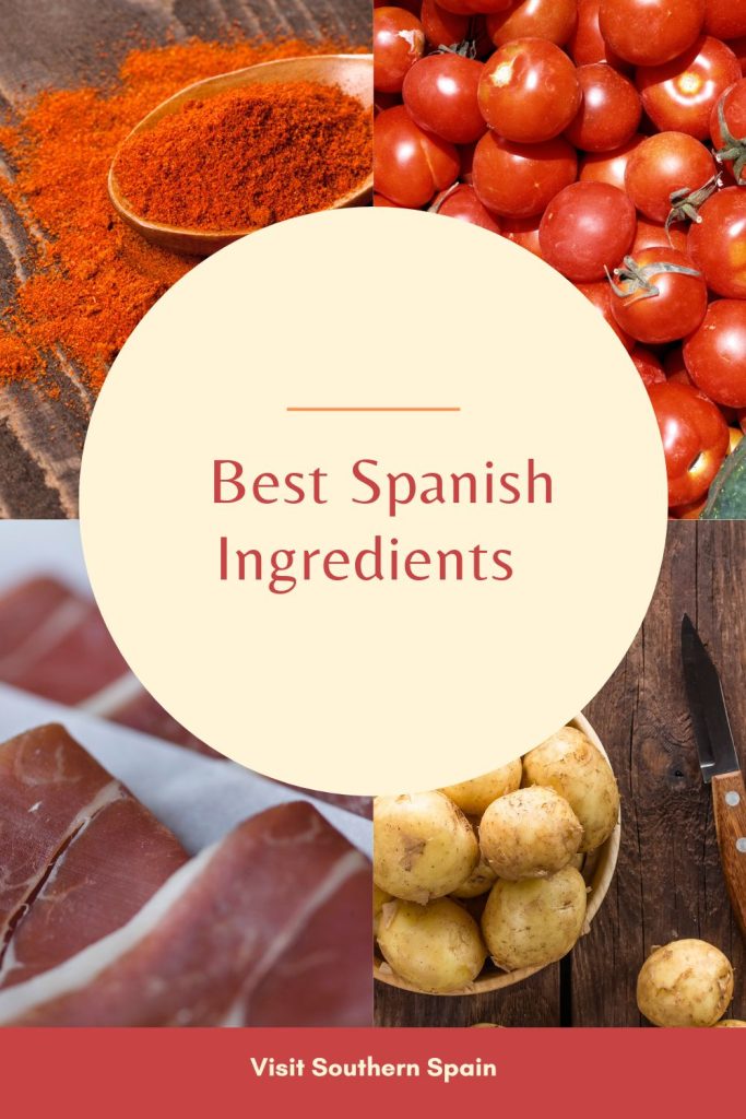 4 photos with Spanish ingredients and in the middle it's written Best Spanish ingredients.