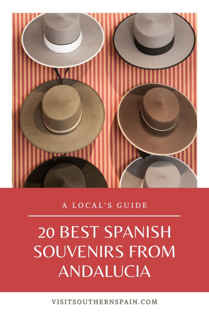 different Spanish hats from cordoba. Under it it's written 20 best Spanish souvenirs from Andalucia.