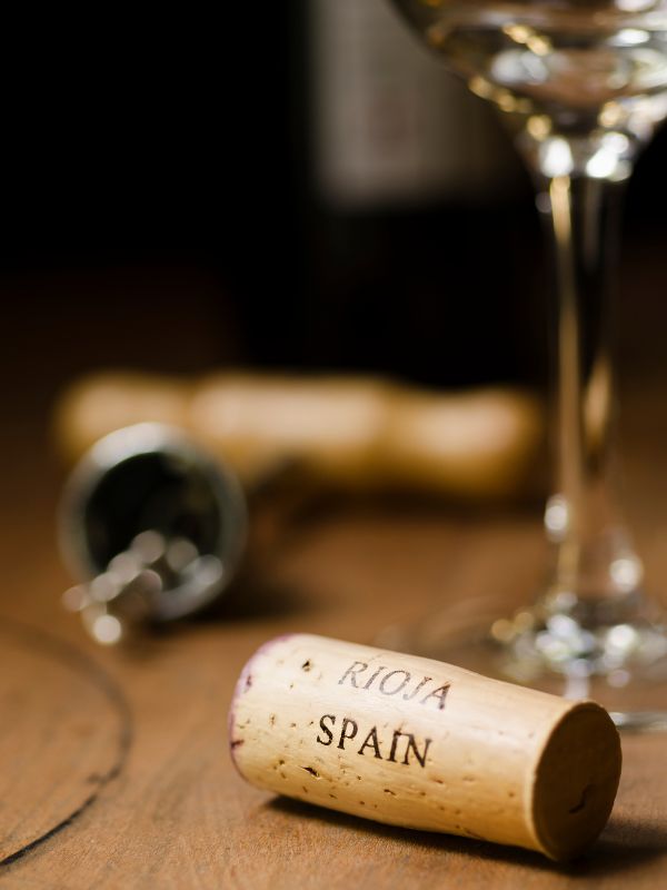 a wine cork with Rioja Spain written on it and a glass of wine in the background. 30 Most Famous Spanish Drinks