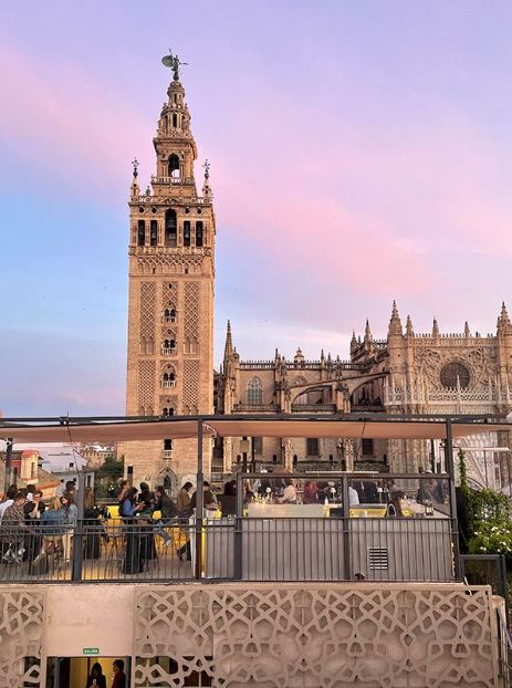 people having drinks at the La Terraza-Bar at the EME Catedral hotel. One Day in Seville: A Local's Itinerary for 10 Fun Things to Do