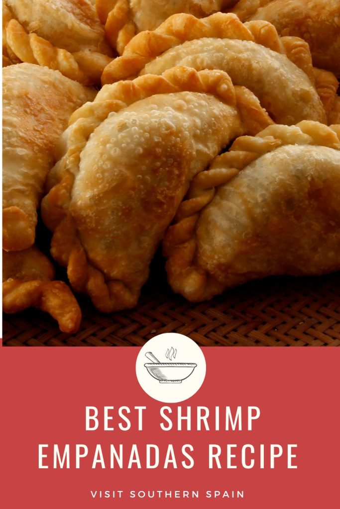 closeup with shrimp empanadas and under it it's written Best Shrimp empanadas recipe. 