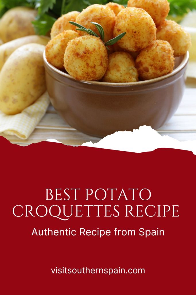 potato croquettes in a bowl. Under it it's written Best potato croquettes recipe.