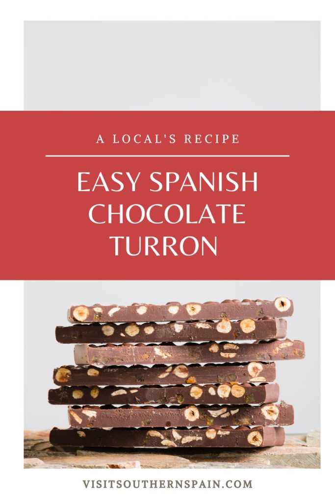 bars of chocolate turron on top of each other. On top it's written Easy Spanish chocolate turron.