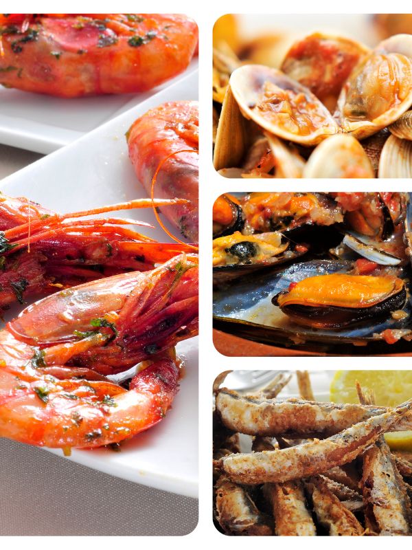 Collage of Spanish seafood recipes. 25 Best Spanish Seafood Recipes to Try at Once!