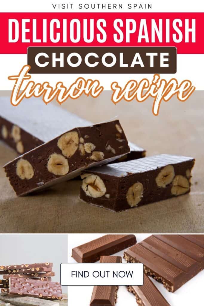 A collage that shows different sizes and cuts of chocolate turron.