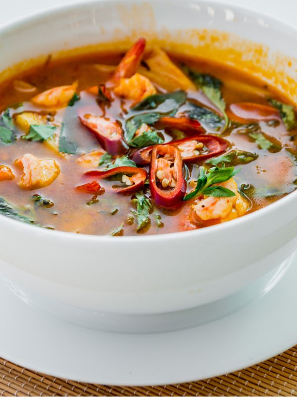 closeup with Seafood Soup with Chorizo