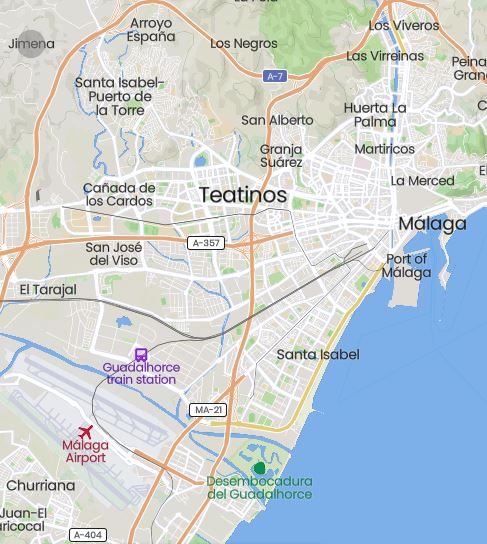 map of the Teatinos district in Malaga. Where to Buy Properties in Malaga City