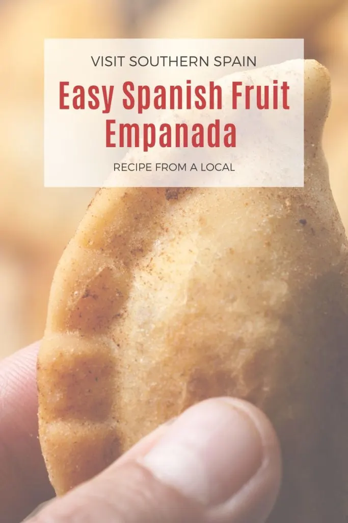closeup with fruit empanada. On top it's written easy spanish fruit empanada.