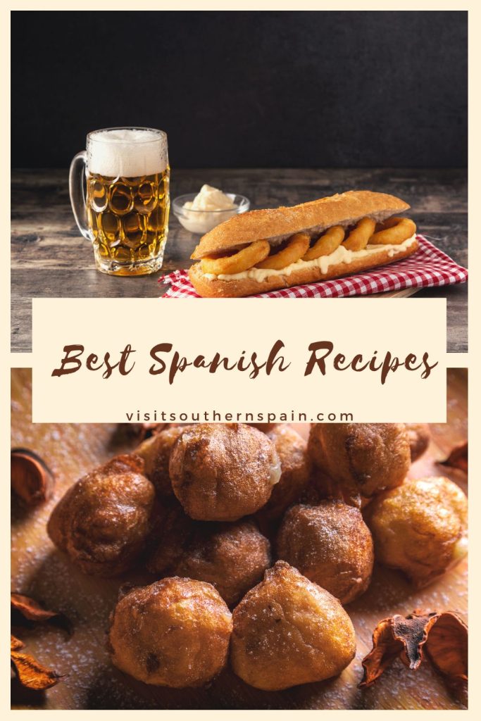 2 photos depicting spanish recipes. In the middle it#s written best spanish recipes. 