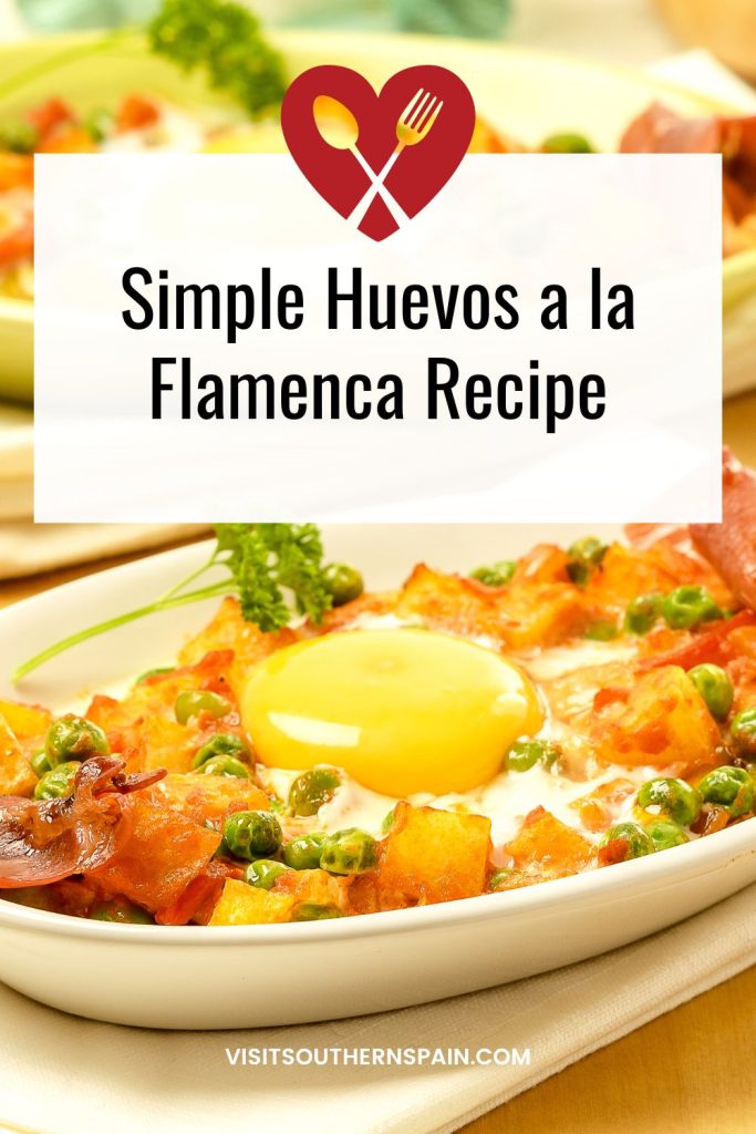 spanish eggs with potatoes in 2 pans. On top it's written simple huevos a la flamenco.