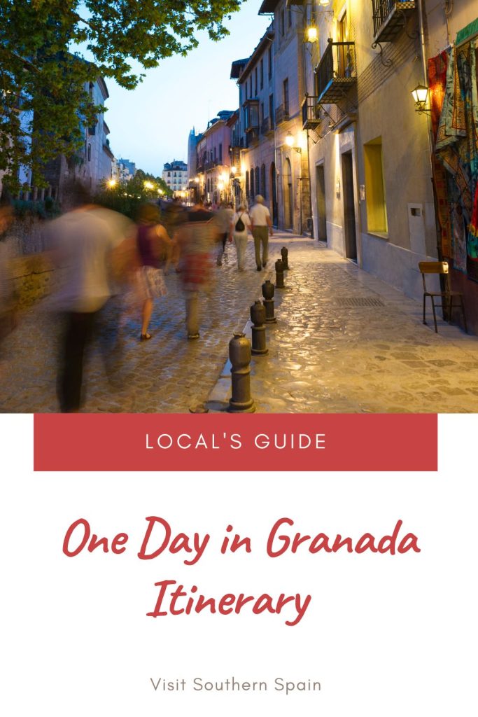 people walking on the streets of Granada. Under it's written One day in Granada Itinerary. 