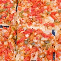 closeup with spanish pizza recipe