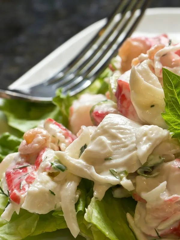 closeup with spanish seafood salad