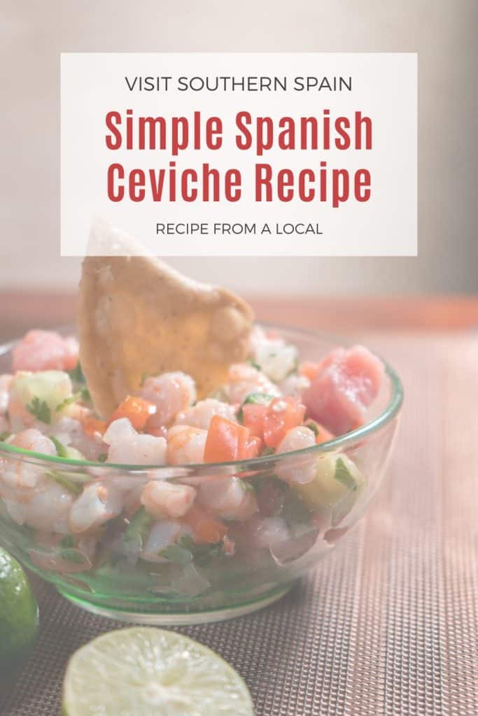 a pin with a bowl of ceviche. 