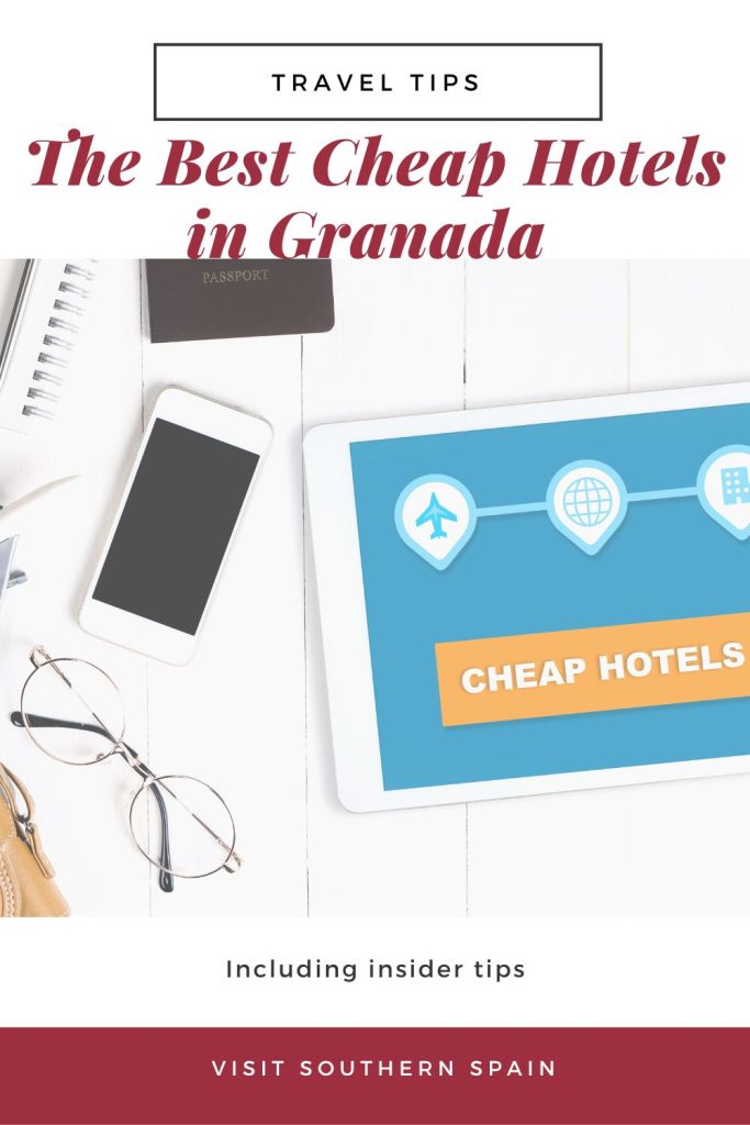 a table on which is written cheap hotels. On top it's written the best cheap hotels in granada.