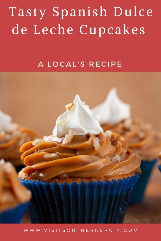 dulce de leche cupcakes and on top it's written tasty spanish dulce de leche cupcakes. 