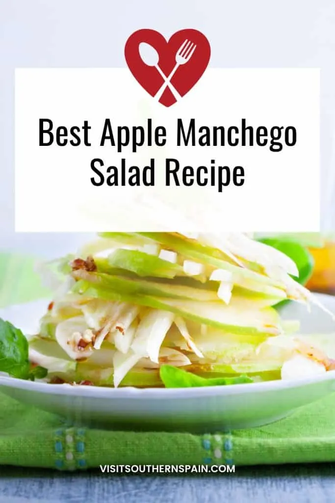 a pin with apple manchgo salad in a plate. 