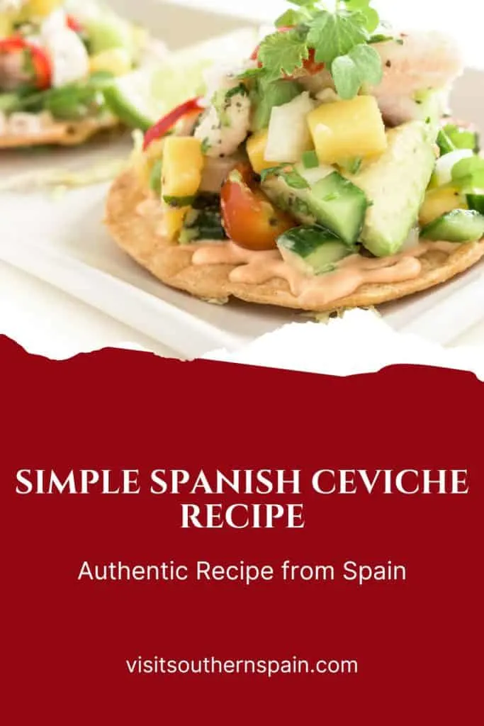 a pin with spanish ceviche recipe on tostada