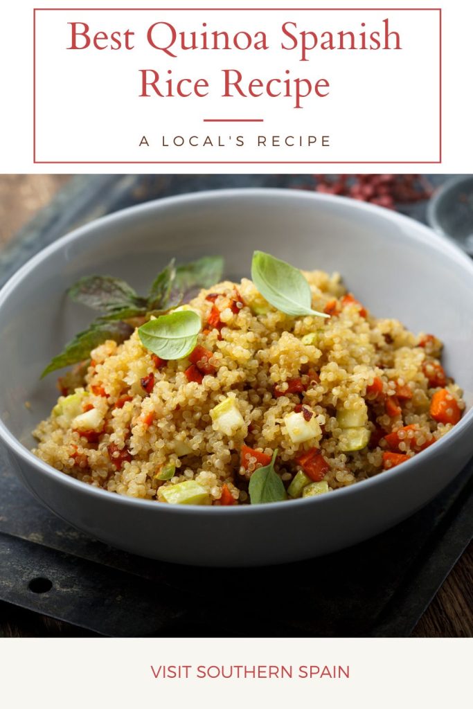 a pin with quinoa in a bowl and on top it's written best quinoa spanish rice recipe.
