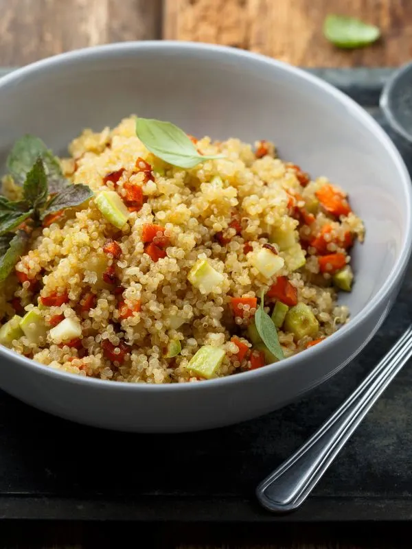 closeup with quinoa spanish rice with vegetables