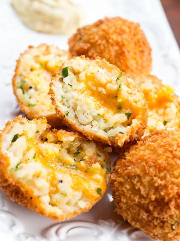 closeup with spanish rice croquettes