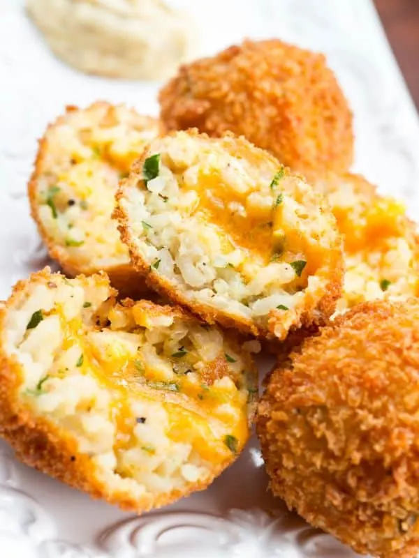 closeup with spanish rice croquettes