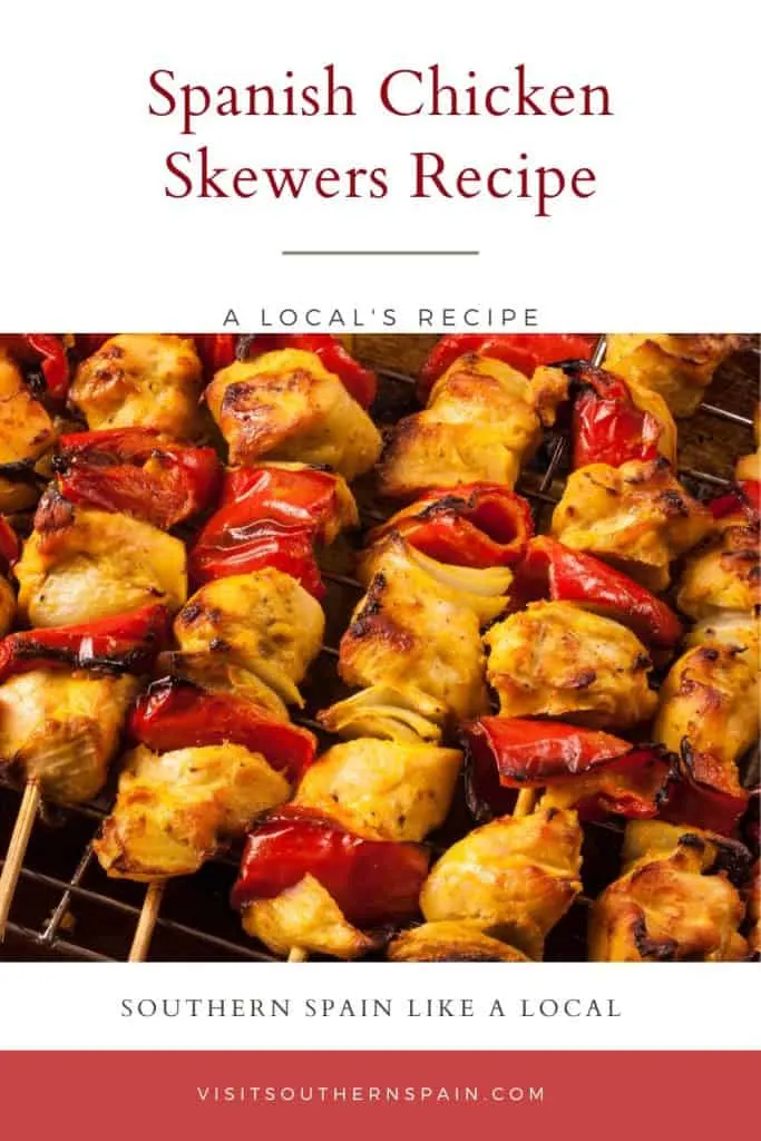 closeup with spanish chicken skewers on a grill.