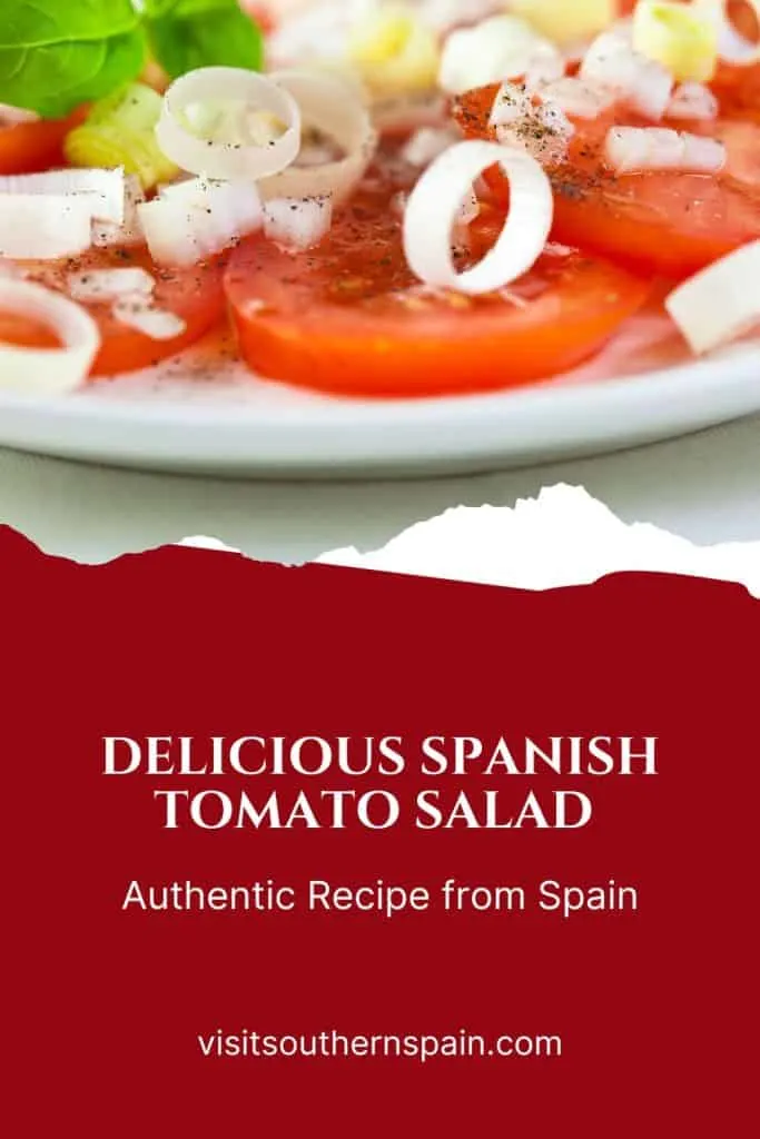 a pin with Spanish tomato salad with onion on a plate.