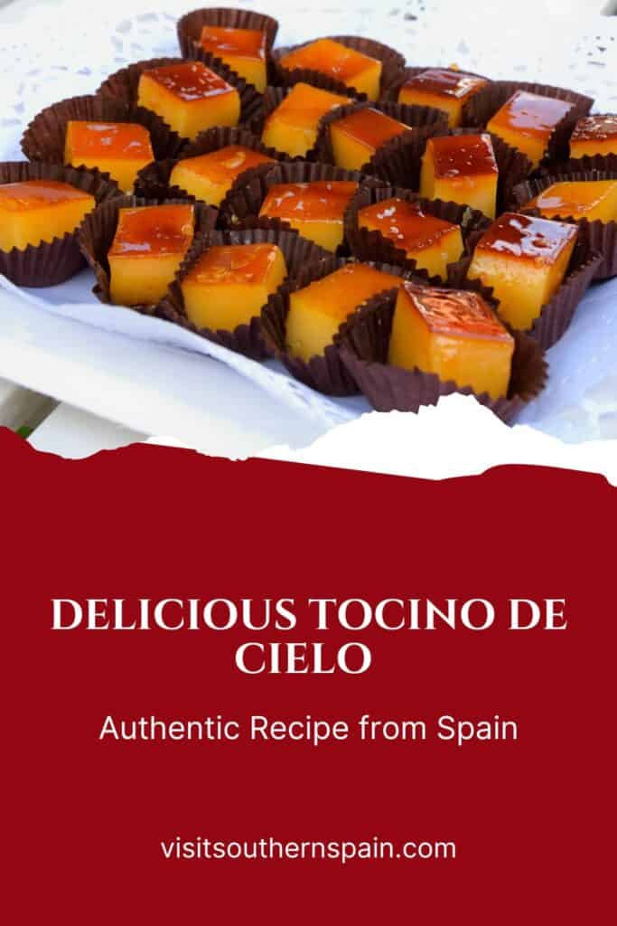 a pin with a tray if tocino de cielo dessert from spain.
