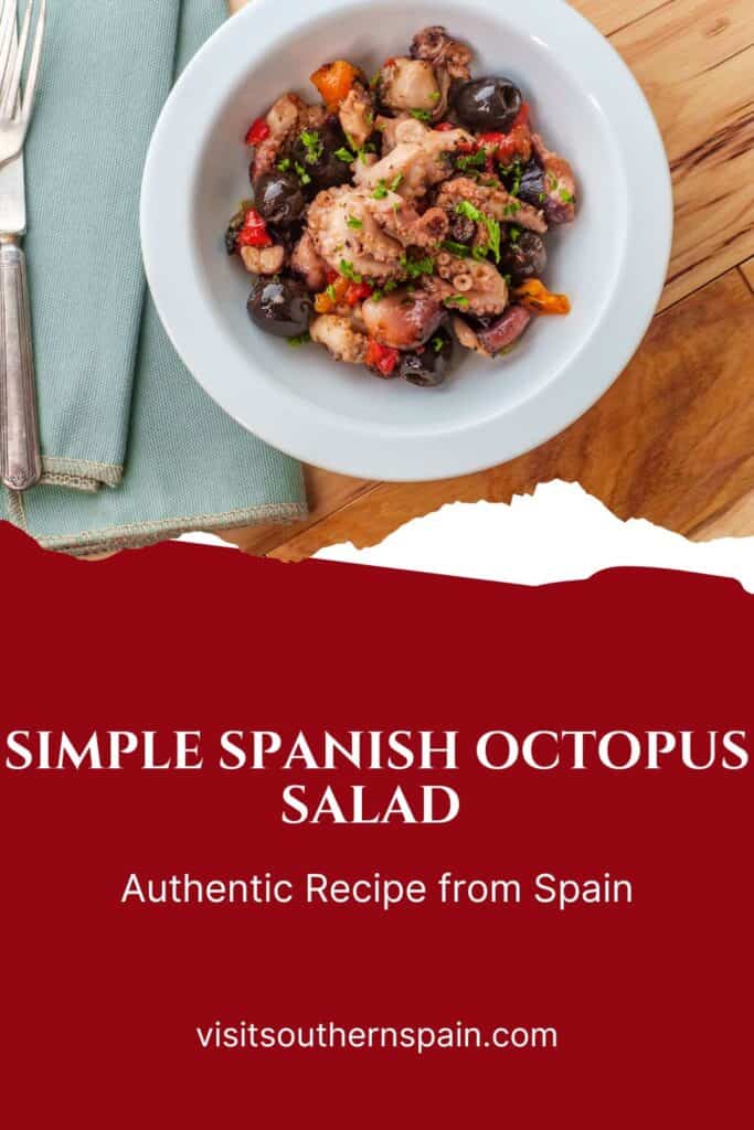 a pin with a bowl of spanish octopus salad.