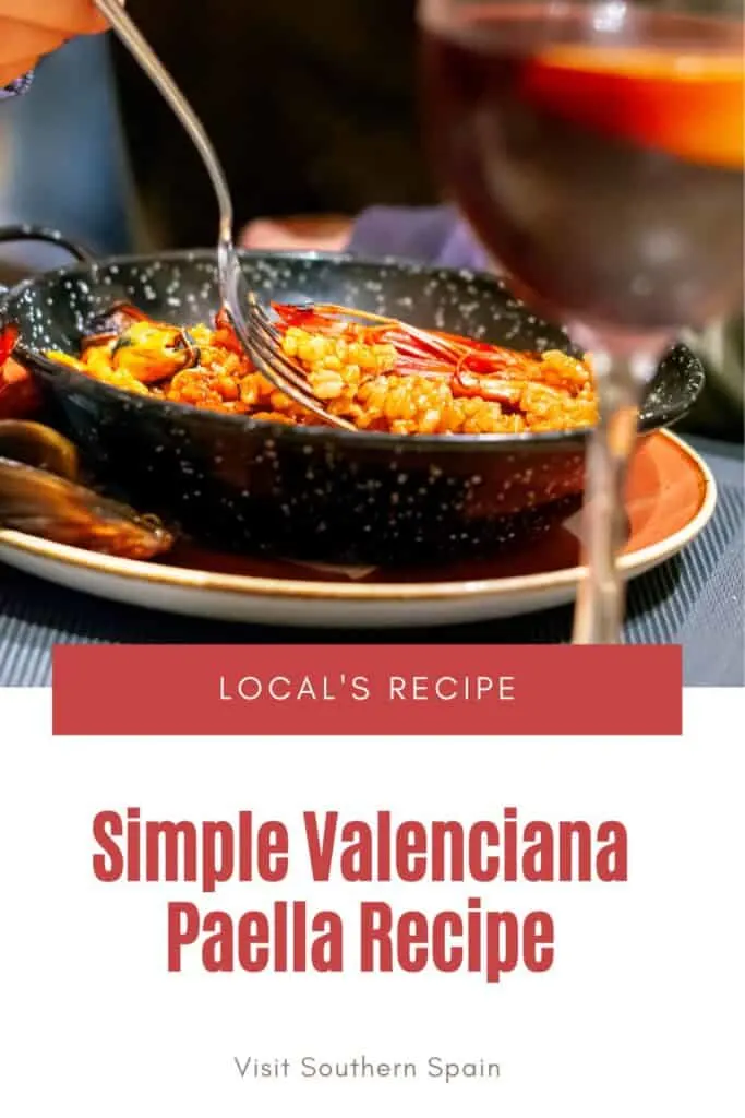 a pin with a bowl of valenciana paella recipe 
