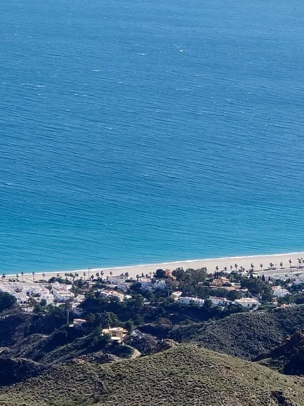 aerial view of the Mojácar Beach, Almeria, a fun place for surfing in Andalucia
