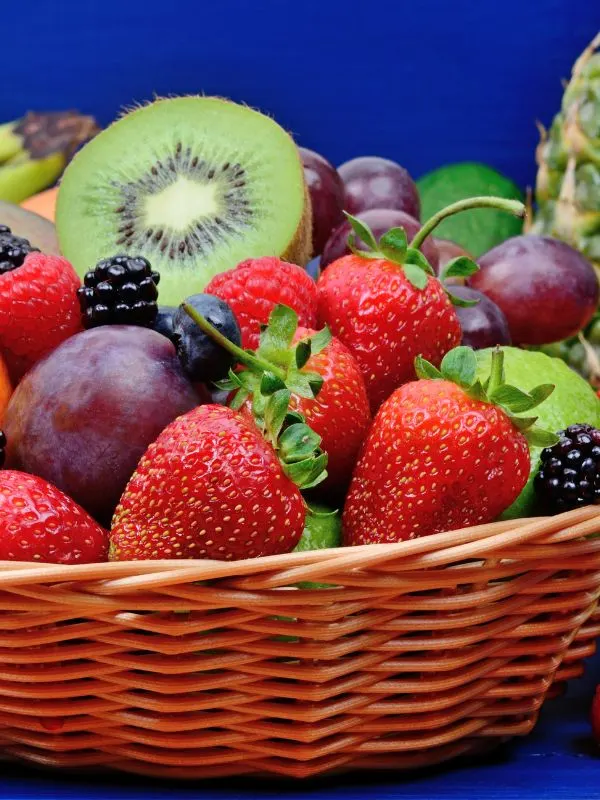 fresh fruits in a basket for the spanish fruit salad