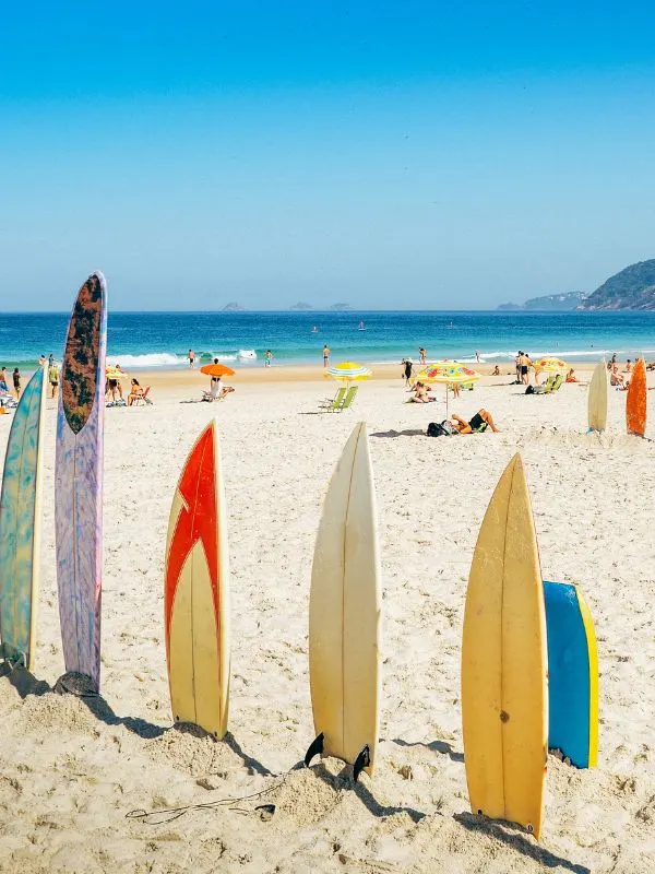 surf boards on the Rio Salado beach, Conil de la Frontera, Andalucia
