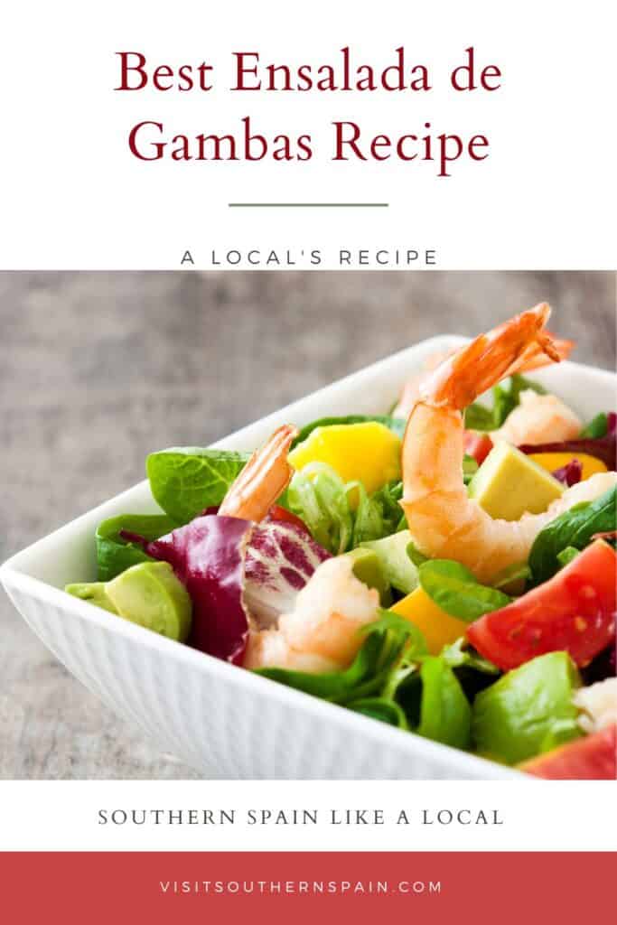 a pin with ensalada de gambas with tomatoes, peppers and cucumber. 