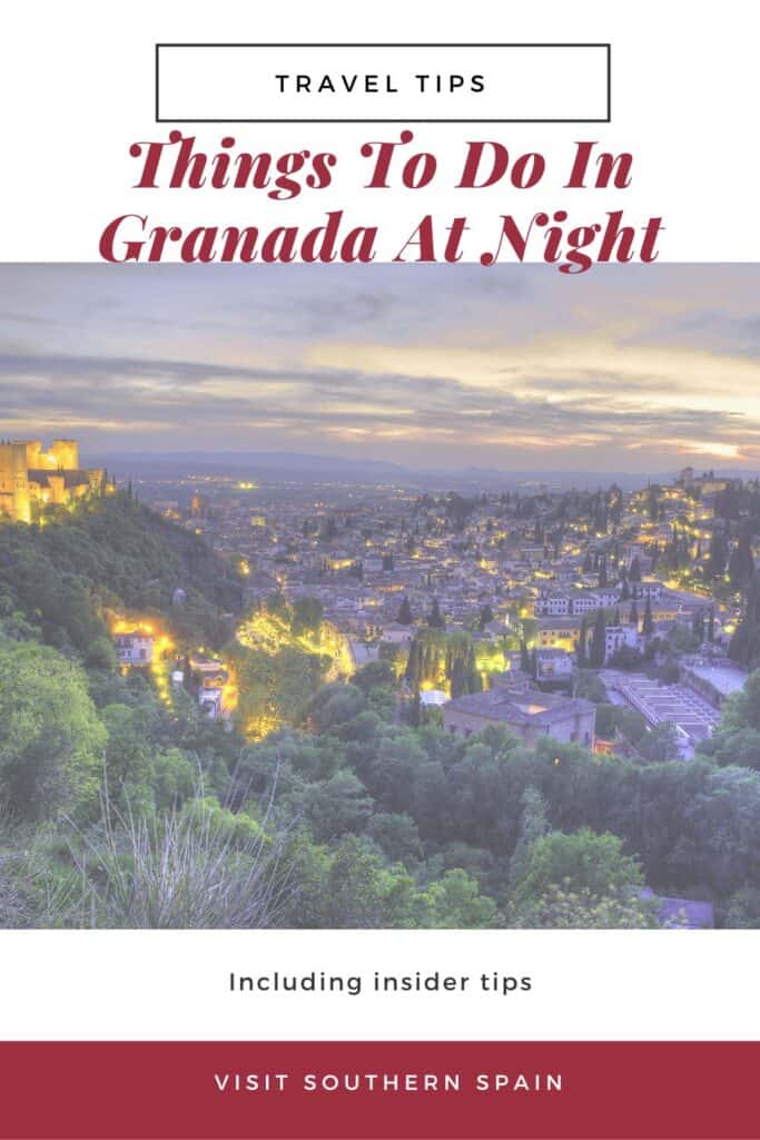 a pin with an aerial view of granada at night.