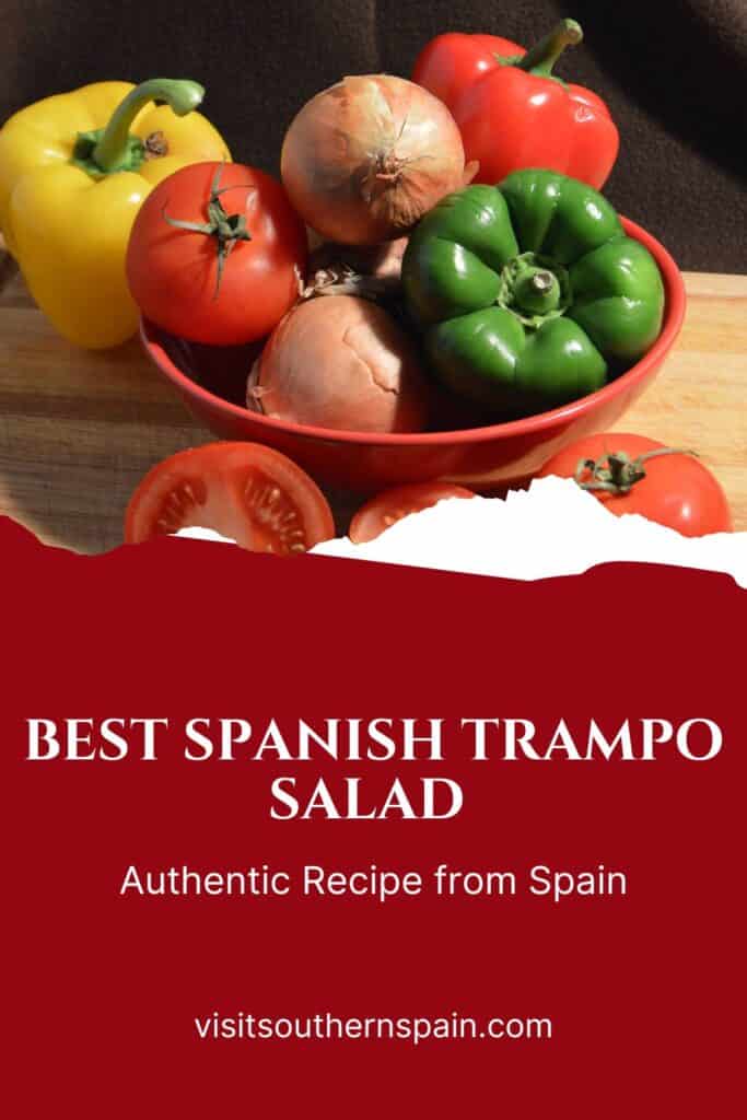 a pin with fresh vegetables like tomatoes, peppers and onion for the trampo salad.