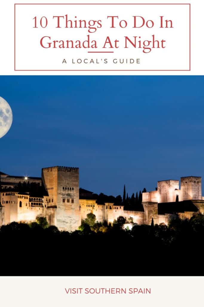 a pin with Alhambra, one of the best things to do in granada at night.