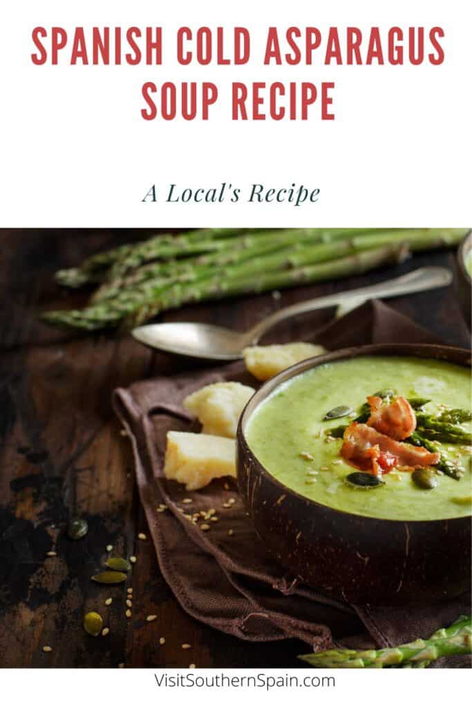 a pin with a cold asparagus soup in a bowl.